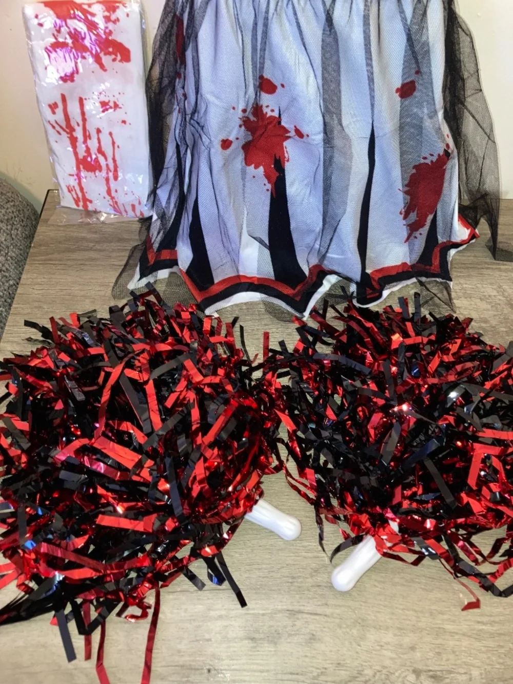 Zombie Halloween Cheerleader Costume Includes Poms Poms - Size: 5-6 Years